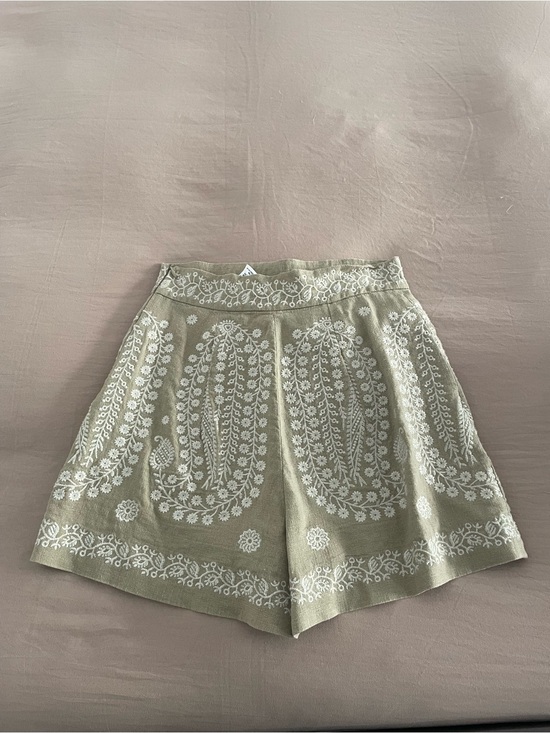 Zara Pants - Embroidered Olive Green Women’s High-Rise Shorts